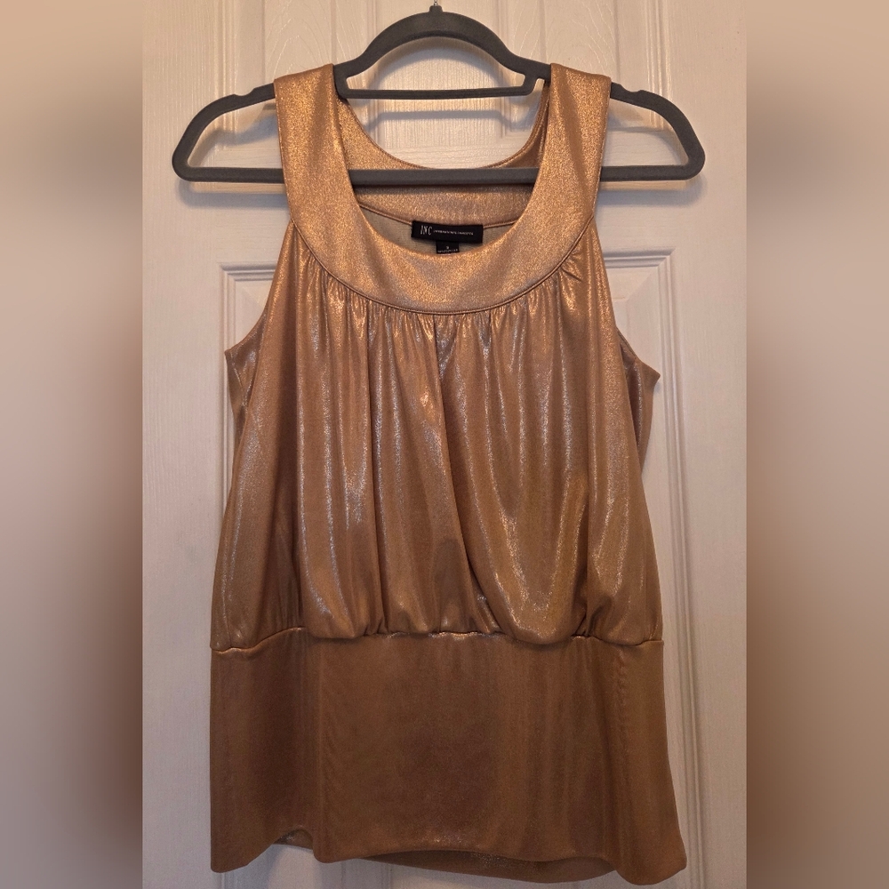 Womens INC Brand Halter Top With Blouson Hem. Shimmery Gold - Size Small
